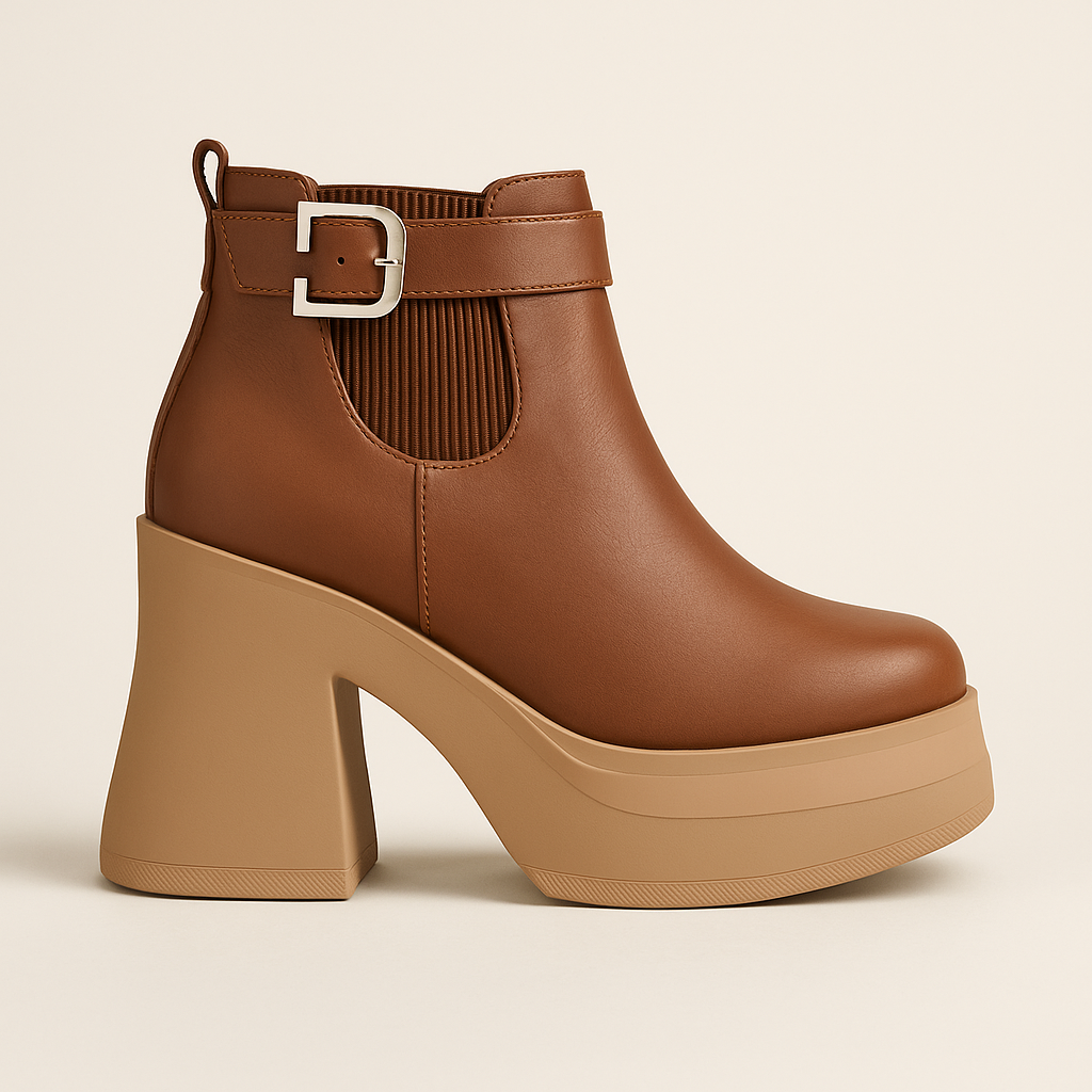 BOTAS EN CUERO COLOR TABACO PLATAFORMA BEIGE