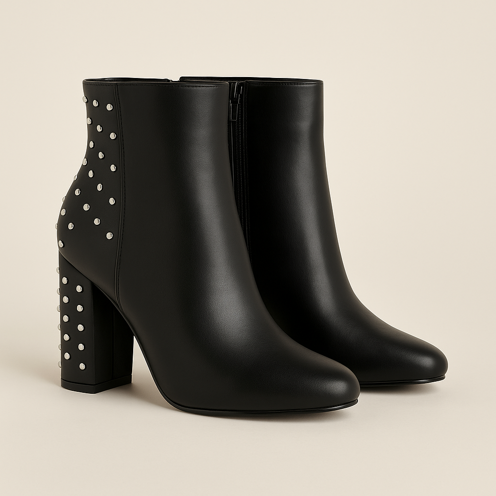 BOTAS EN CUERO NEGRAS TACHES TACÓN