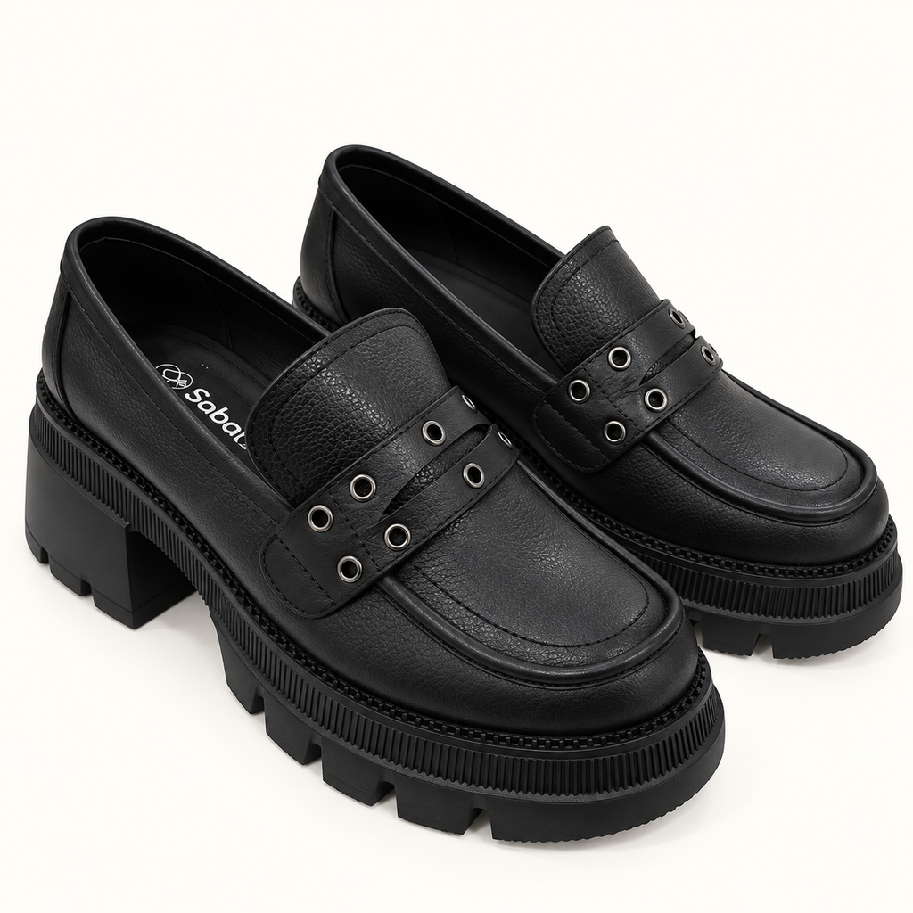 MOCASIN CUERO NEGRO PLATAFORMA CÓDIGO 889