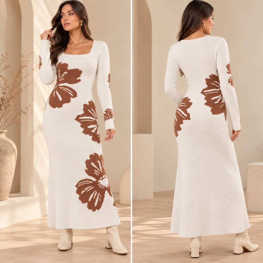 VESTIDO DE HILO BEIGE FLOR TALLÁ ÚNICA CÓDIGO 5033
