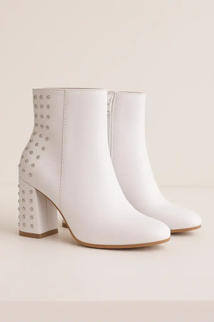 BOTAS EN CUERO BLANCAS TACHES TACÓN