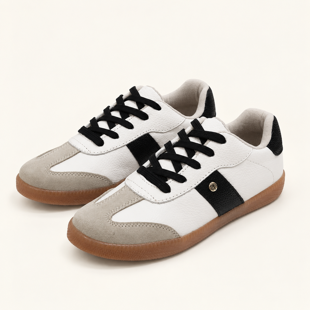 TENIS CUERO SUELA GOMA BLANCO HUESO - NEGRO CÓDIGO 023