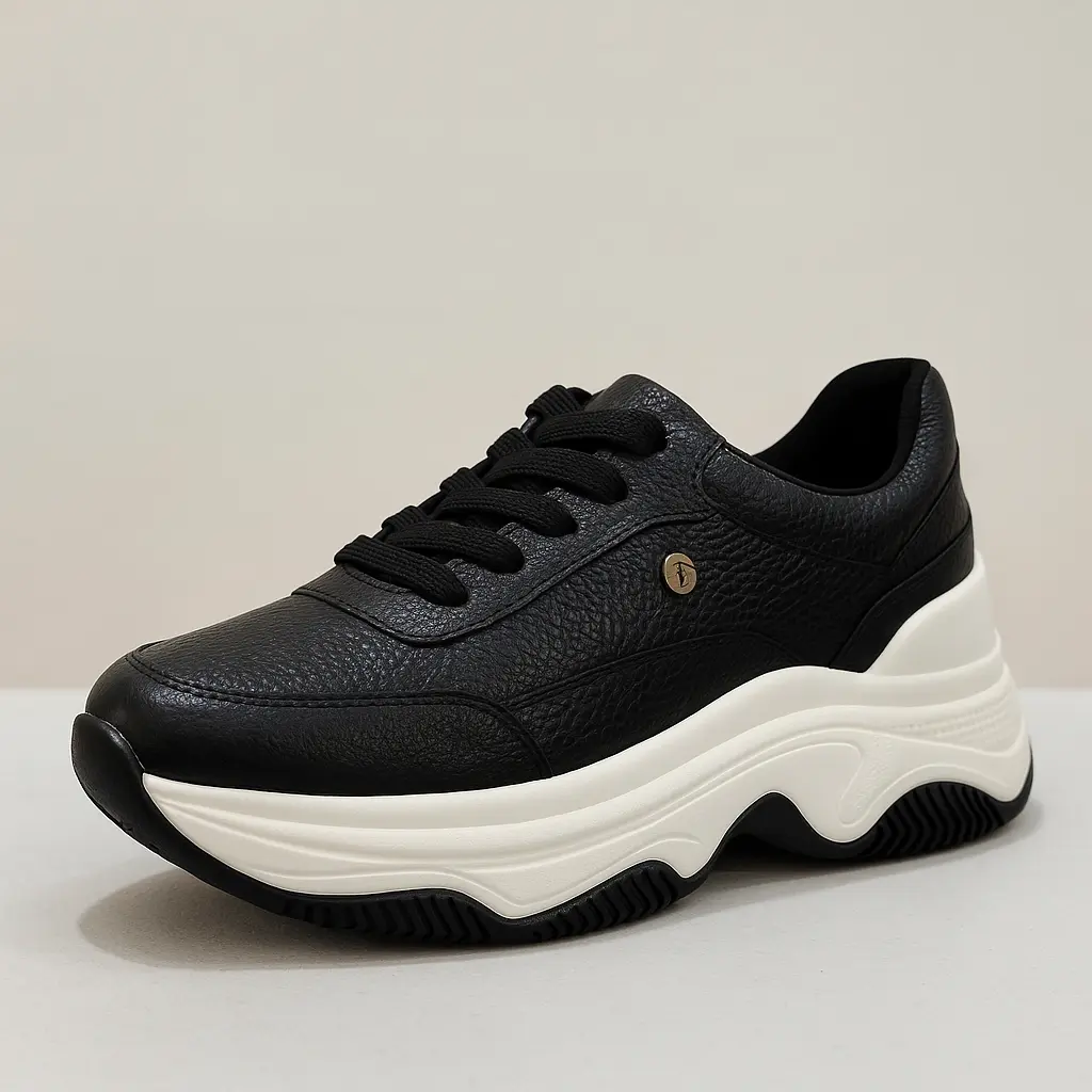 TENIS DE CUERO SUELA ALTA NEGROS 