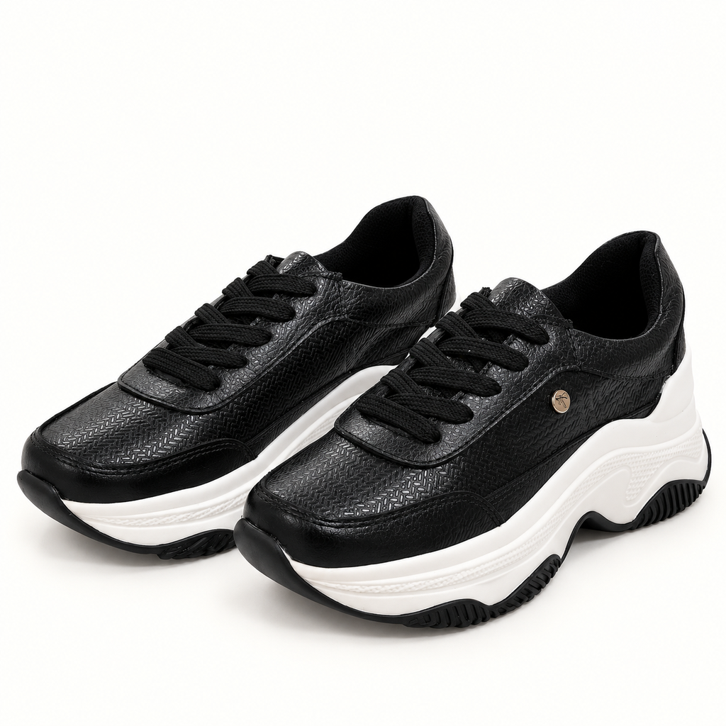 TENIS DE CUERO SUELA ALTA NEGROS CÓDIGO 2029