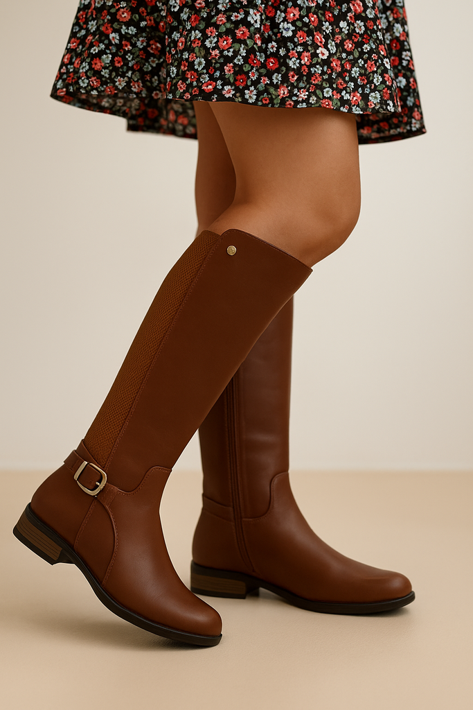 BOTAS EN CUERO CAÑA LARGA COLOR TABACO