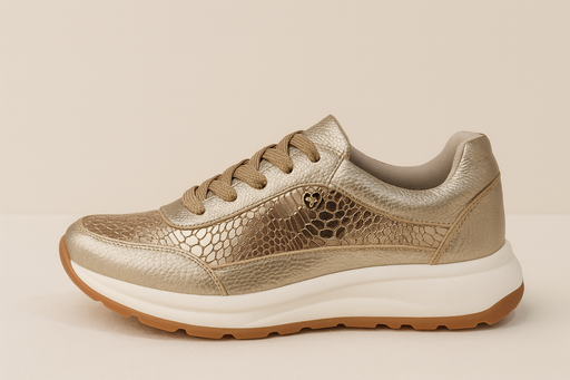 TENIS CUERO TEXTURA DORADOS SUELA ALTA